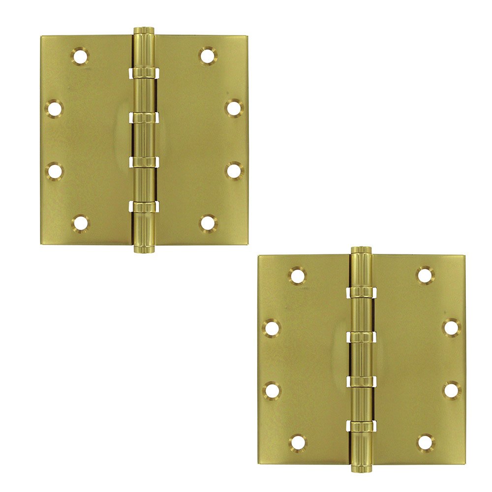 Solid Brass 5" x 5" 4 Ball Bearing Square Door Hinge (Sold as a Pair) in Polished Brass