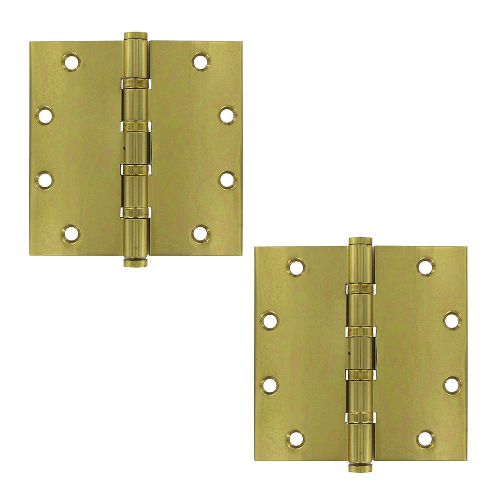 Removable Pin Square Door Hinge (Sold as a Pair) in Polished Brass