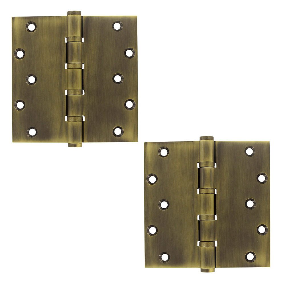 Solid Brass 6" x 6" Special Feature 4 Ball Bearing Square Door Hinge (Sold as a Pair) in Antique Brass
