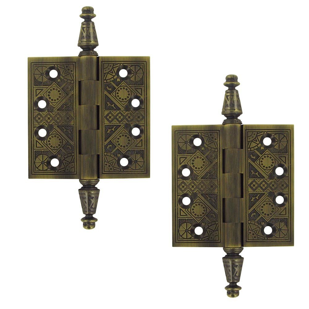 Solid Brass 3 1/2" x 3 1/2" Square Door Hinge (Sold as a Pair) in Antique Brass