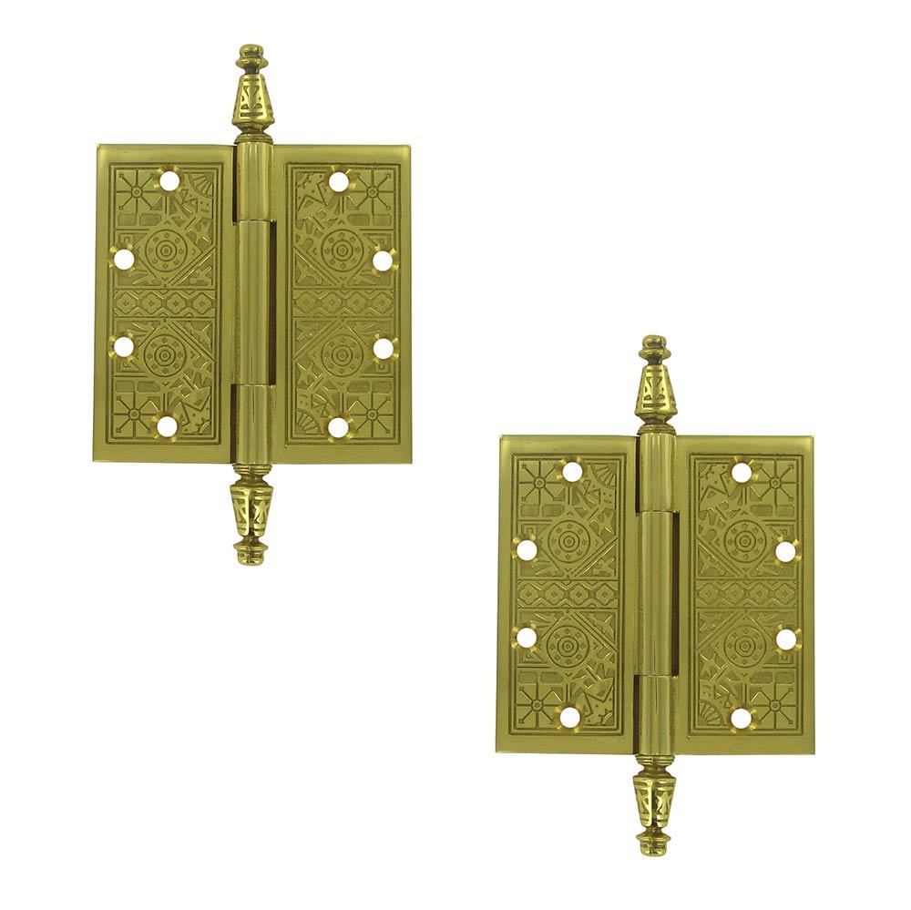 Solid Brass 4 1/2" x 4 1/2" Square Door Hinge (Sold as a Pair) in Polished Brass