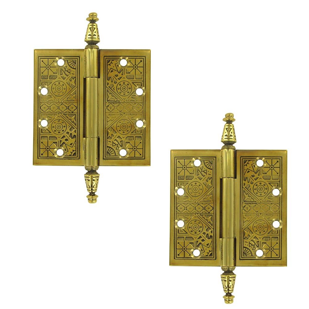 Solid Brass 4 1/2" x 4 1/2" Square Door Hinge (Sold as a Pair) in Polished Brass Unlacquered