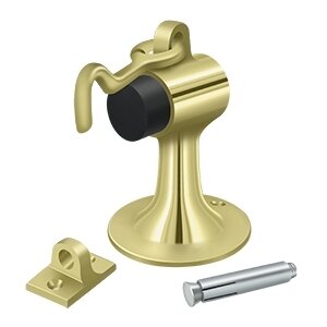 Solid Brass Cement Floor Mount Bumper with Holder in Polished Brass