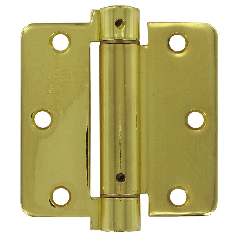 3 1/2" x 3 1/2" 1/4" Radius Spring Door Hinge (Sold Individually) in Polished Brass