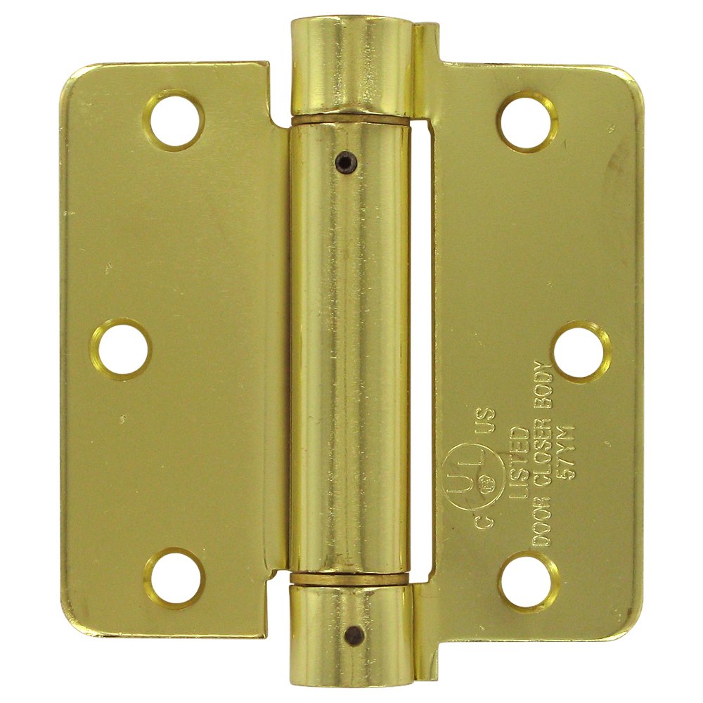 3 1/2" x 3 1/2" 1/4" Radius Spring Door Hinge (Sold Individually) in Bright Brushed Brass