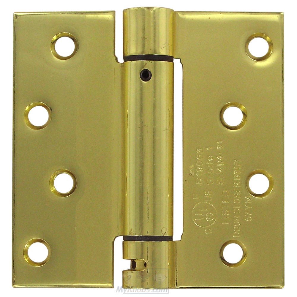 4" x 4" Standard Square Spring Door Hinge (Sold Individually) in Polished Brass