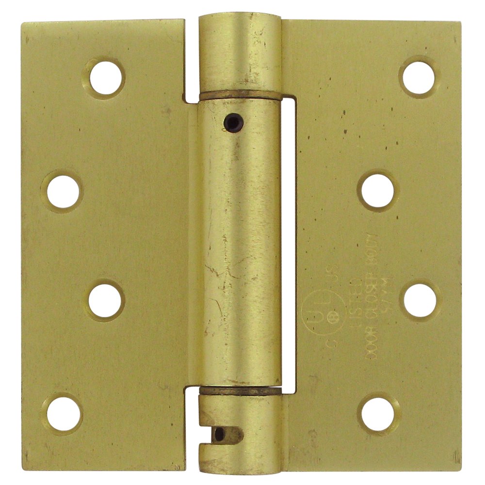 4" x 4" Standard Square Spring Door Hinge (Sold Individually) in Brushed Brass