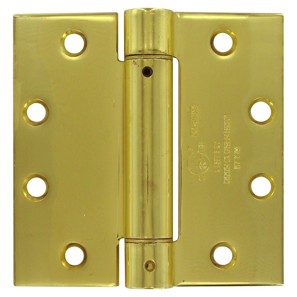 4 1/2" x 4 1/2" Standard Square Spring Door Hinge (Sold Individually) in Polished Brass