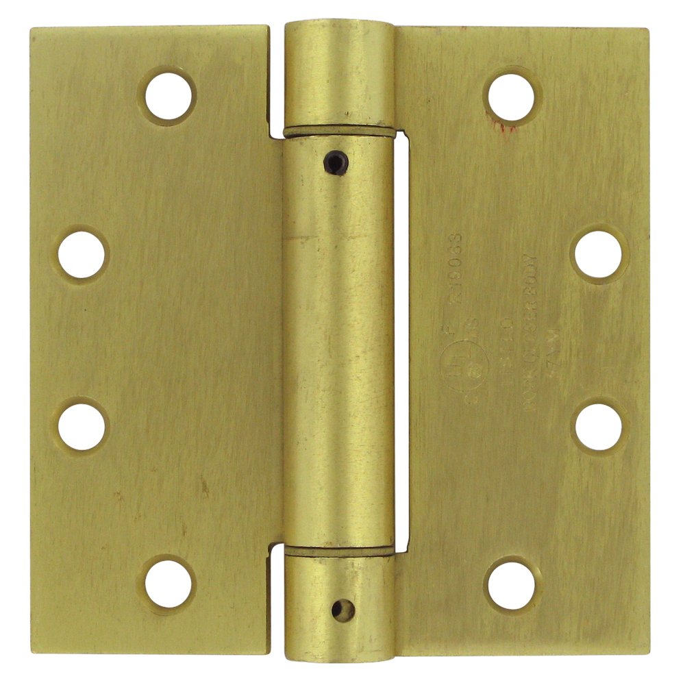 4 1/2" x 4 1/2" Standard Square Spring Door Hinge (Sold Individually) in Brushed Brass