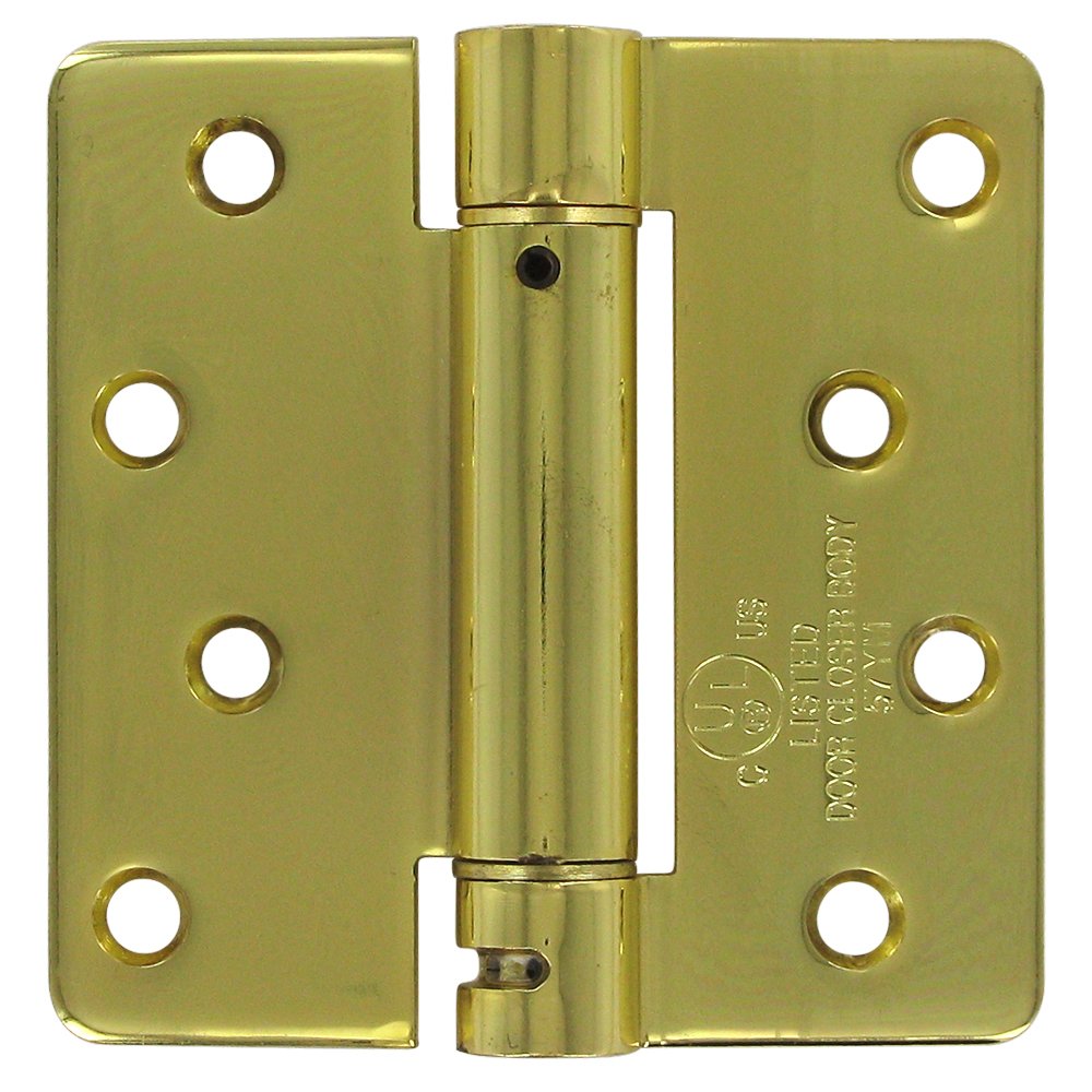 4" x 4" 1/4" Radius Spring Door Hinge (Sold Individually) in Polished Brass