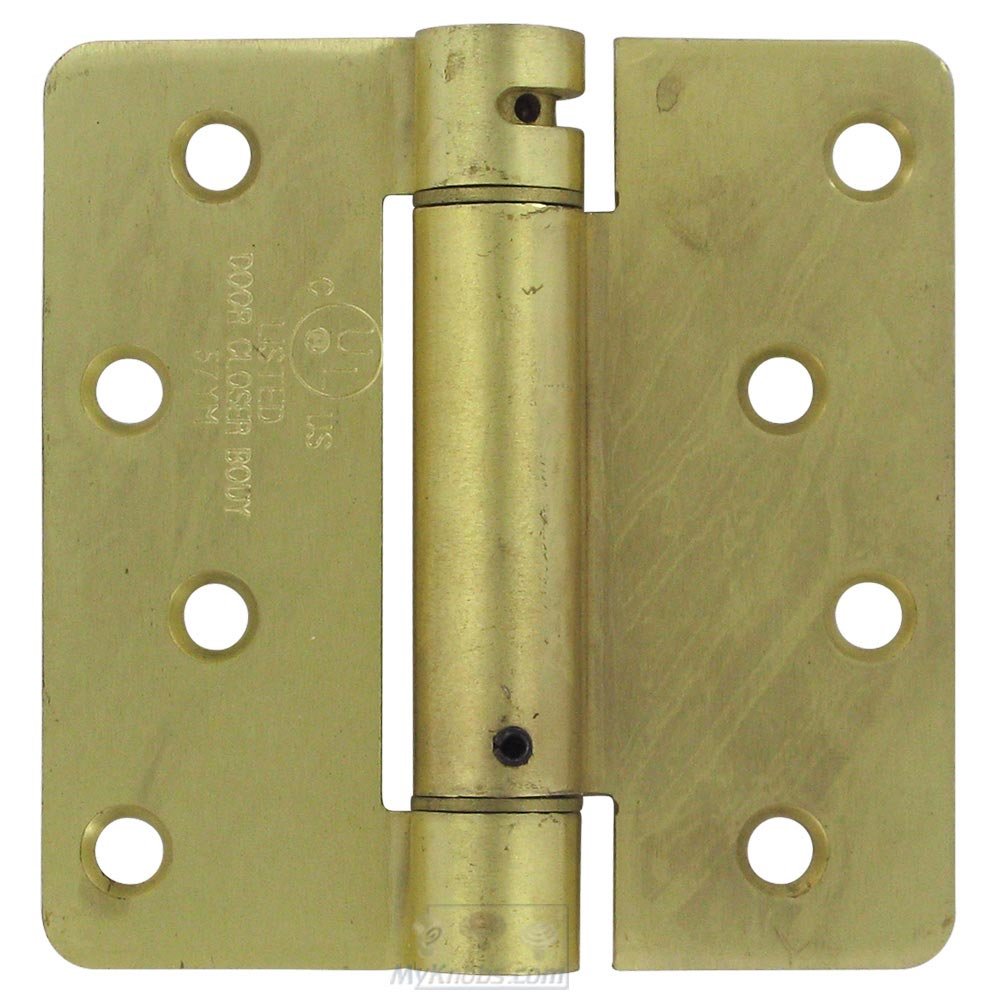 4" x 4" 1/4" Radius Spring Door Hinge (Sold Individually) in Brushed Brass