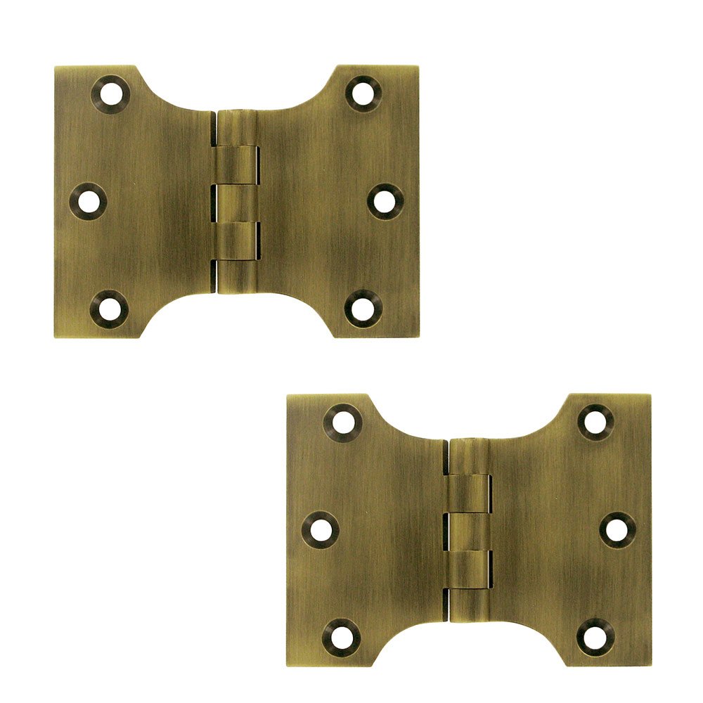 Solid Brass 3" x 4" Parliament Door Hinge (Sold as a Pair) in Antique Brass