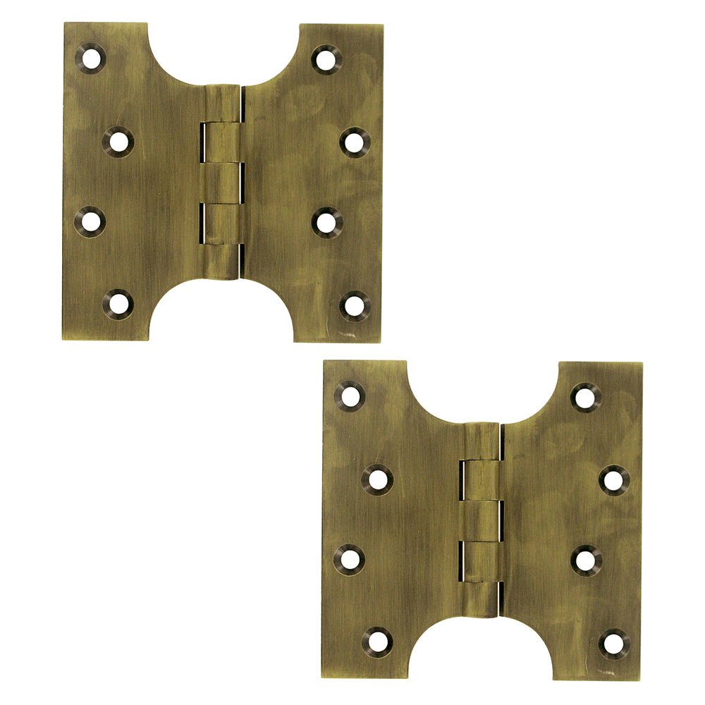 Solid Brass 4" x 4" Parliament Door Hinge (Sold as a Pair) in Antique Brass