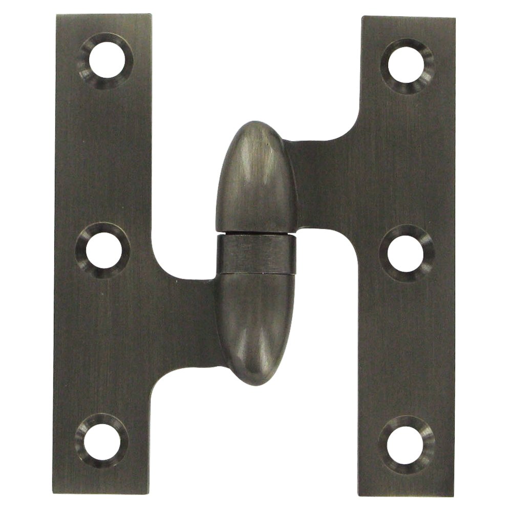 Solid Brass 3" x 2 1/2" Left Handed Olive Knuckle Door Hinge (Sold Individually) in Antique Nickel