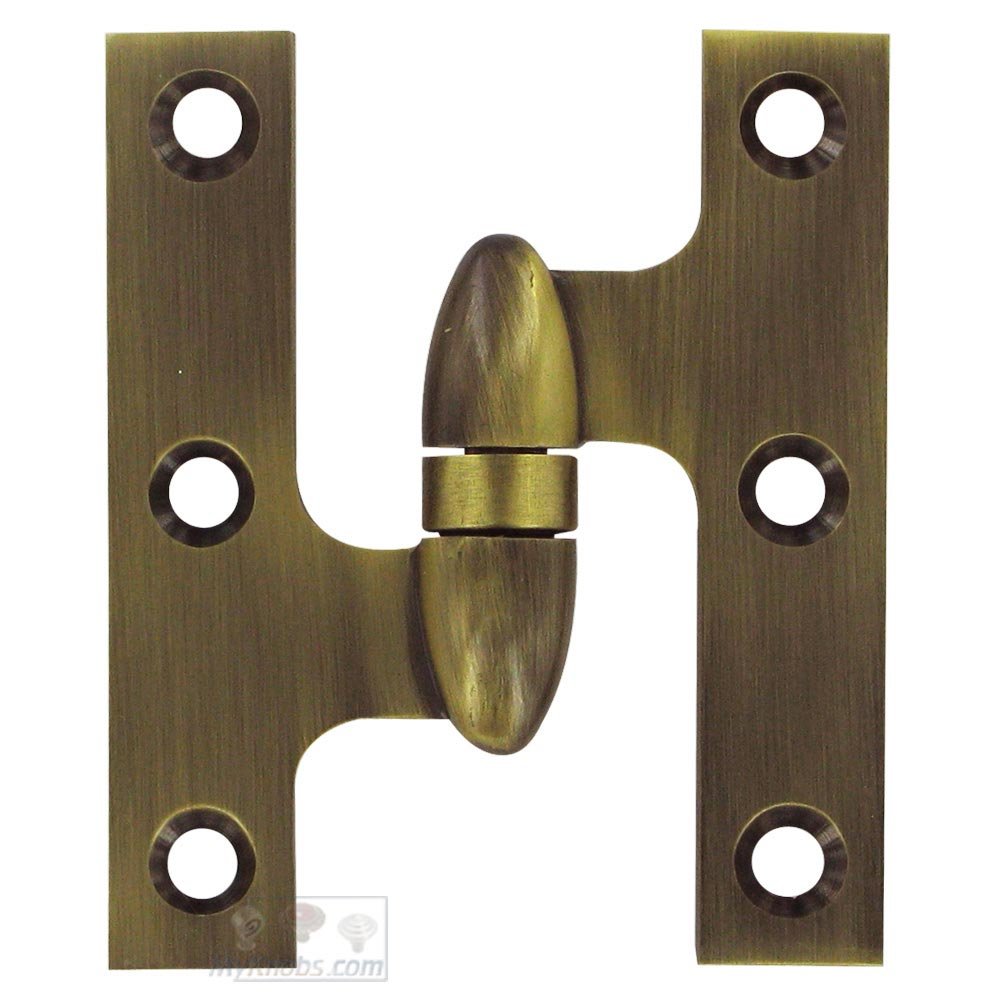 Solid Brass 3" x 2 1/2" Left Handed Olive Knuckle Door Hinge (Sold Individually) in Antique Brass