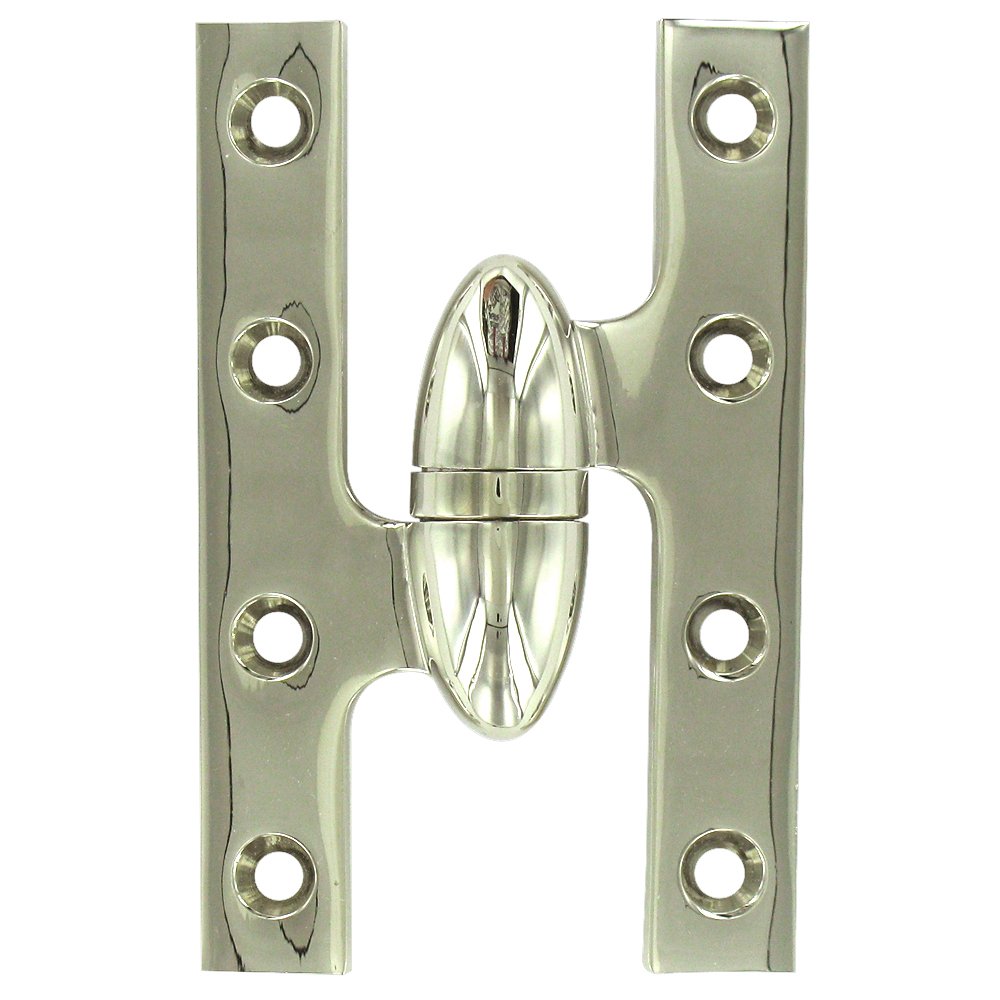 Solid Brass 5" x 3 1/4" Left Handed Olive Knuckle Door Hinge (Sold Individually) in Polished Nickel