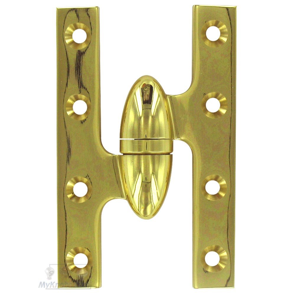 Solid Brass 5" x 3 1/4" Left Handed Olive Knuckle Door Hinge (Sold Individually) in Polished Brass