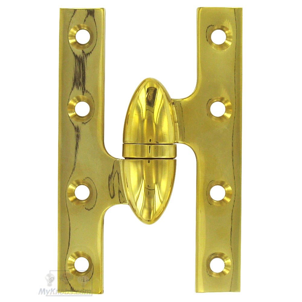 Solid Brass 5" x 3 1/4" Left Handed Olive Knuckle Door Hinge (Sold Individually) in Polished Brass Unlacquered