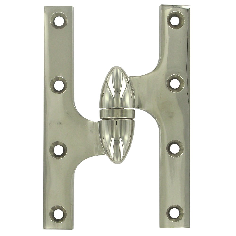 Solid Brass 6" x 4" Left Handed Olive Knuckle Door Hinge (Sold Individually) in Polished Nickel