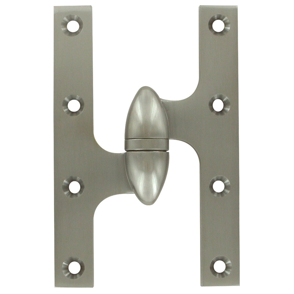 Solid Brass 6" x 4" Left Handed Olive Knuckle Door Hinge (Sold Individually) in Brushed Nickel