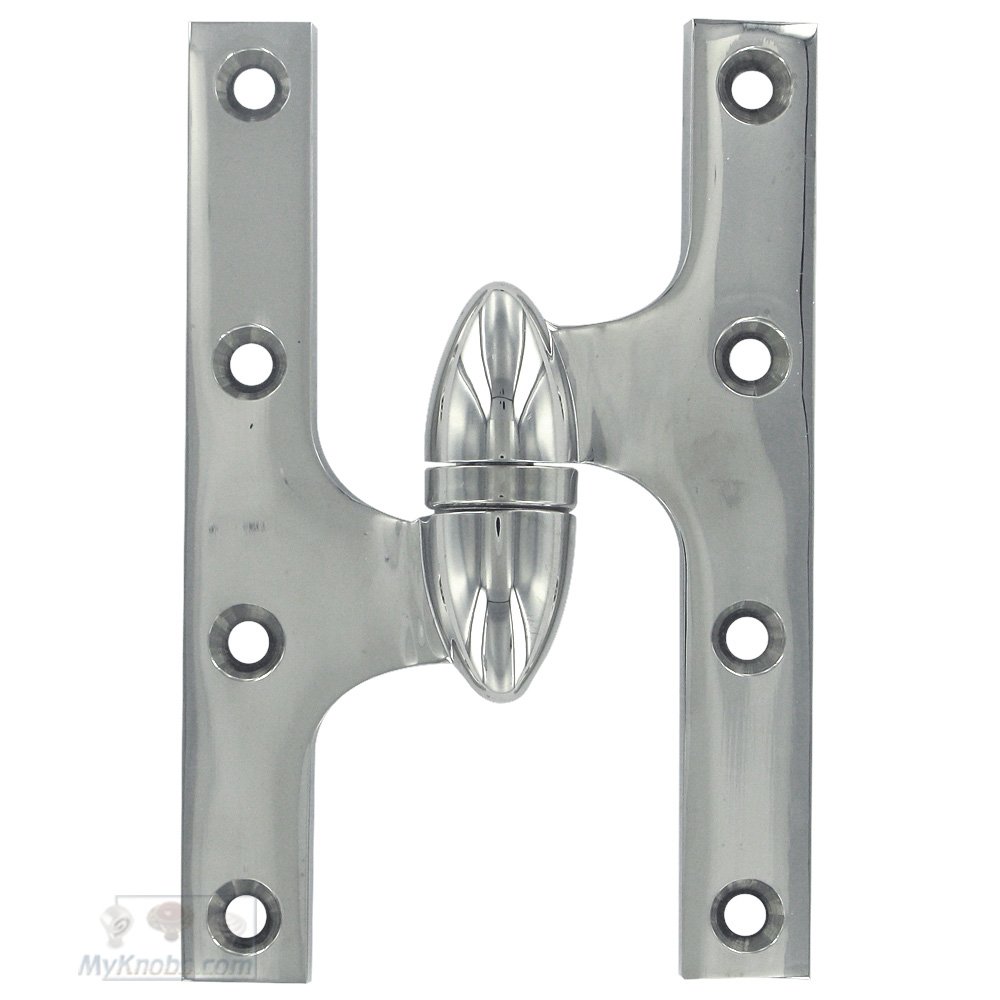 Solid Brass 6" x 4" Left Handed Olive Knuckle Door Hinge (Sold Individually) in Polished Chrome