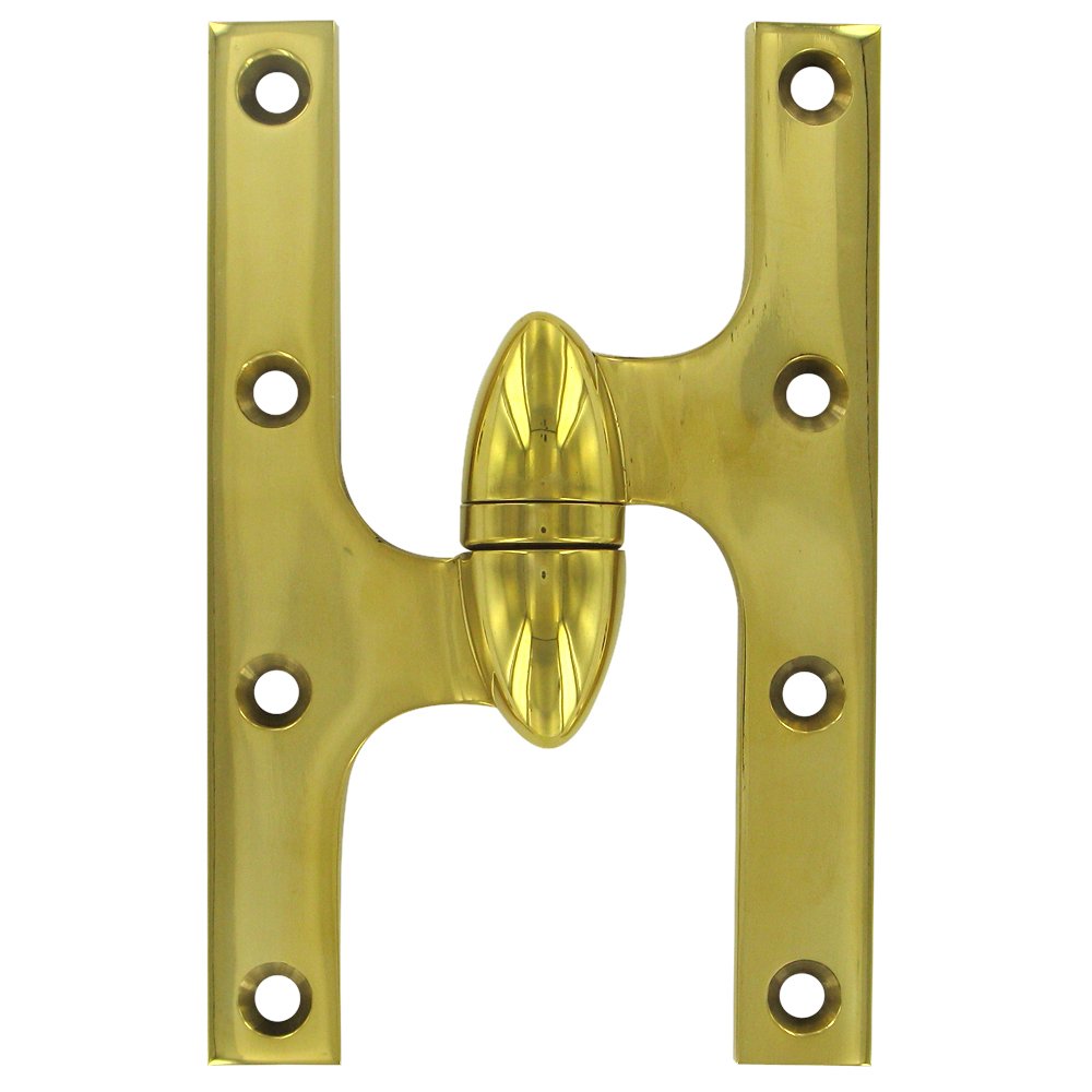 Solid Brass 6" x 4" Left Handed Olive Knuckle Door Hinge (Sold Individually) in Polished Brass Unlacquered