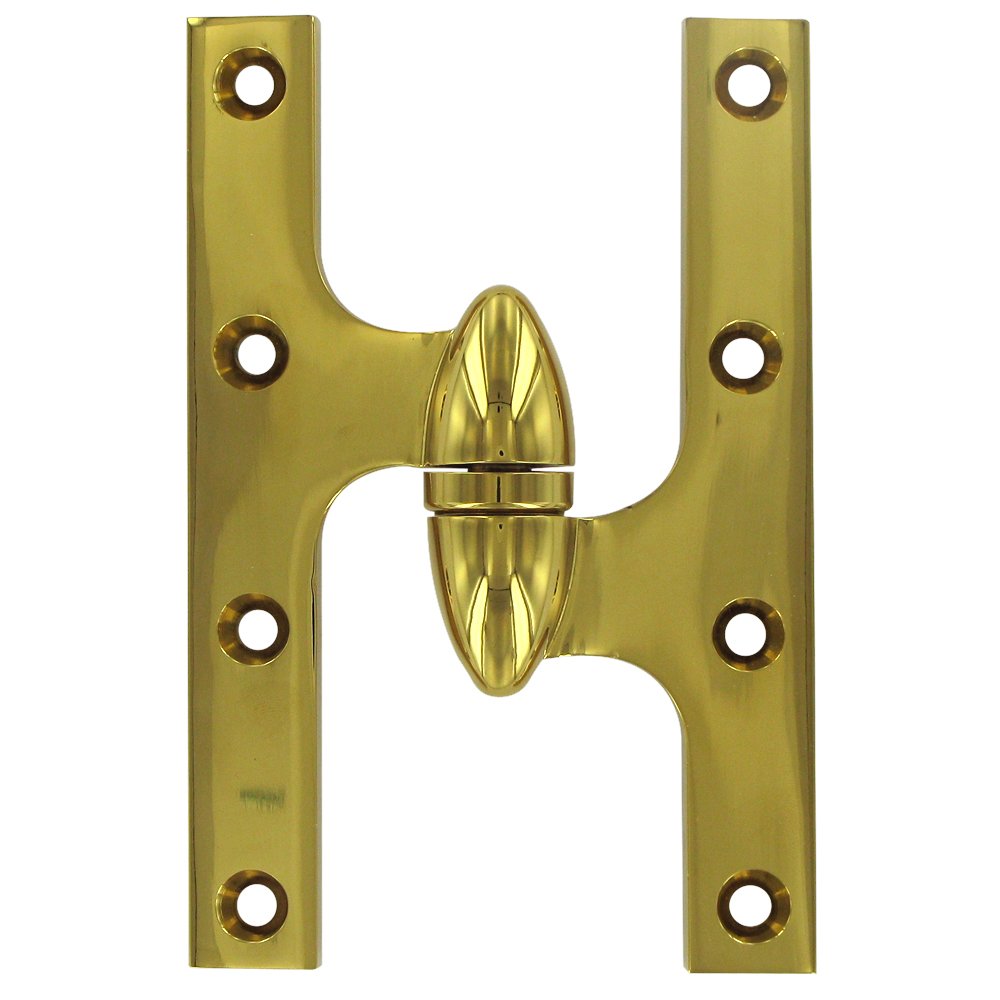 Solid Brass 6" x 4" Left Handed Olive Knuckle Door Hinge (Sold Individually) in PVD Brass