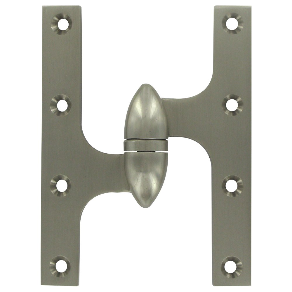 Solid Brass 6" x 4 1/2" Left Handed Olive Knuckle Door Hinge (Sold Individually) in Brushed Nickel