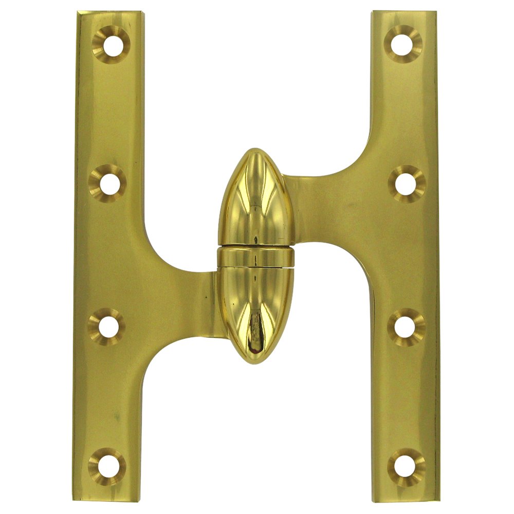 Solid Brass 6" x 4 1/2" Left Handed Olive Knuckle Door Hinge (Sold Individually) in Polished Brass