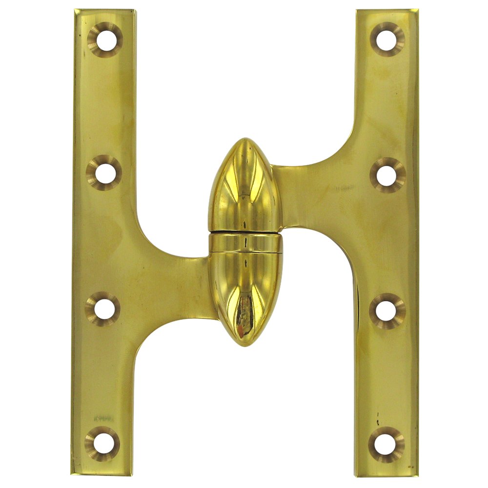 Solid Brass 6" x 4 1/2" Left Handed Olive Knuckle Door Hinge (Sold Individually) in Polished Brass Unlacquered