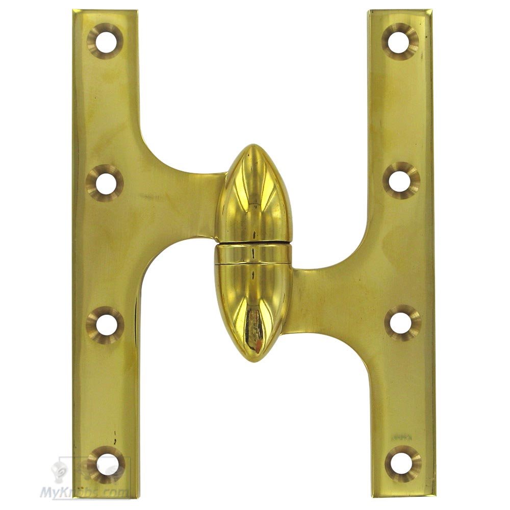 Solid Brass 6" x 4 1/2" Right Handed Olive Knuckle Door Hinge (Sold Individually) in Polished Brass Unlacquered