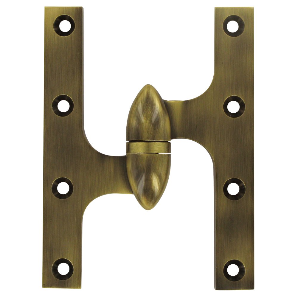 Solid Brass 6" x 4 1/2" Left Handed Olive Knuckle Door Hinge (Sold Individually) in Antique Brass