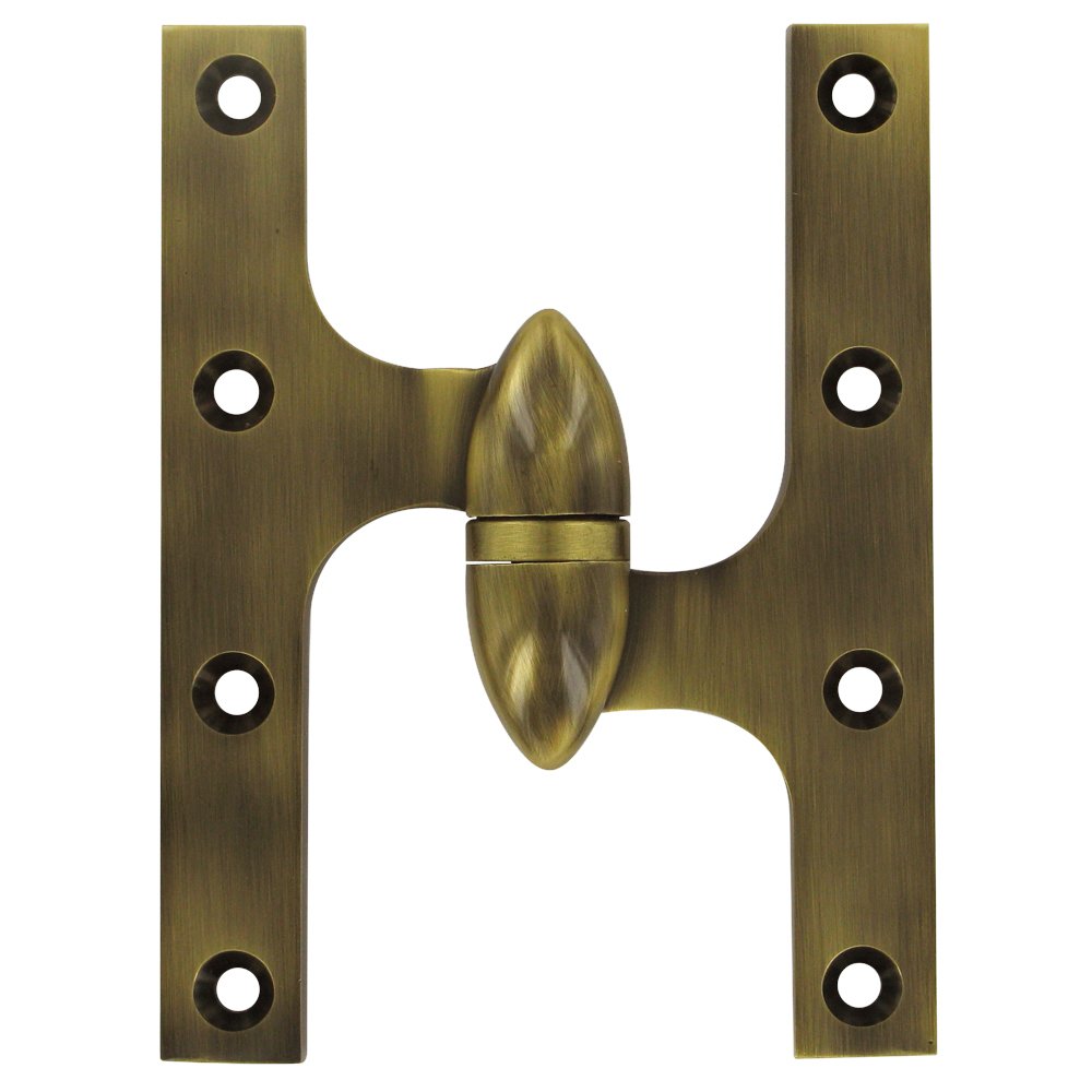 Solid Brass 6" x 4 1/2" Right Handed Olive Knuckle Door Hinge (Sold Individually) in Antique Brass