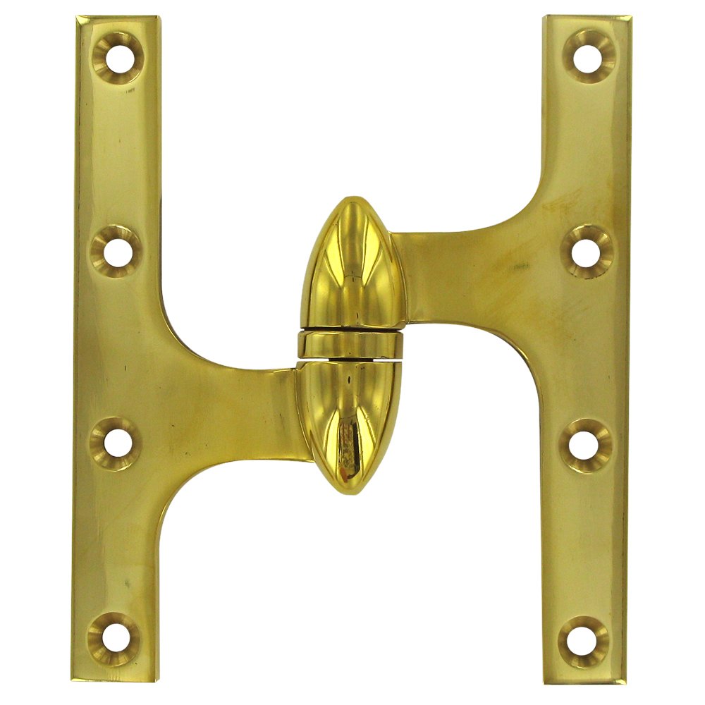 Solid Brass 6" x 5" Left Handed Olive Knuckle Door Hinge (Sold Individually) in Polished Brass Unlacquered