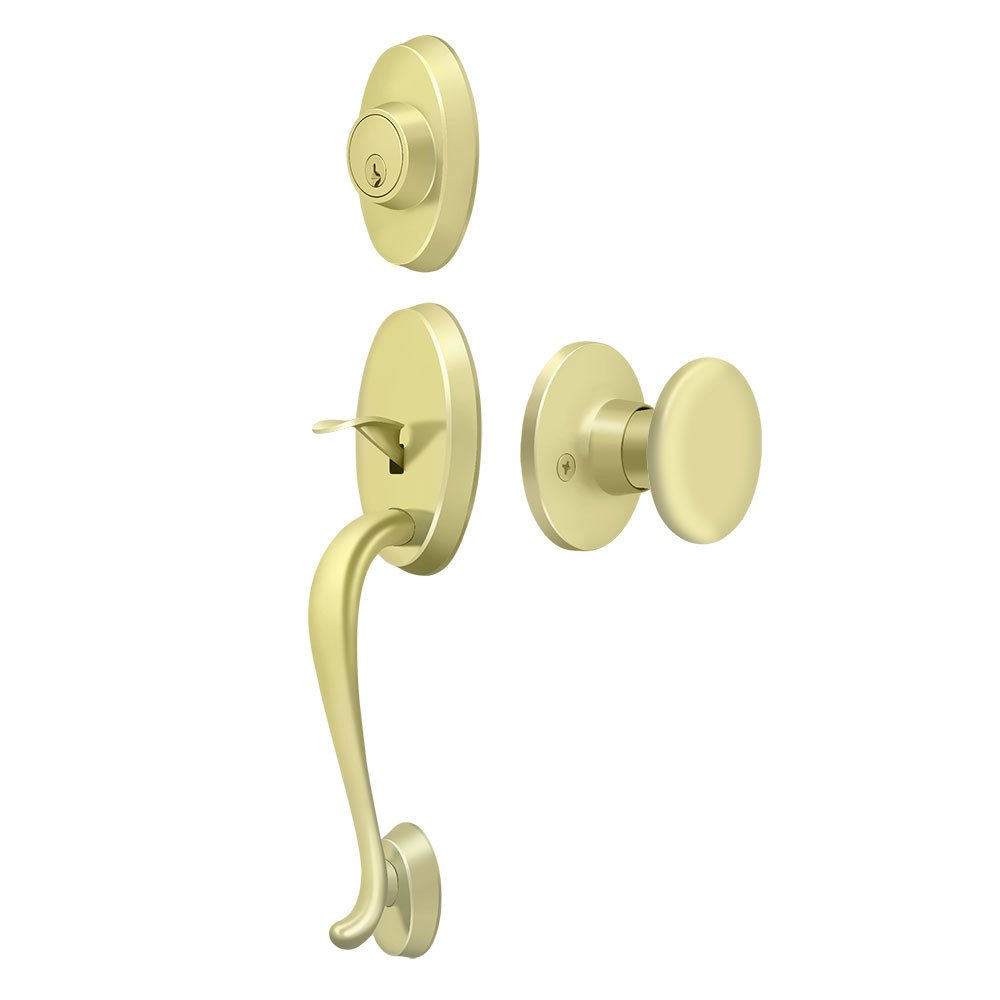 Riversdale Handleset with Round Knob Entry in Polished Brass