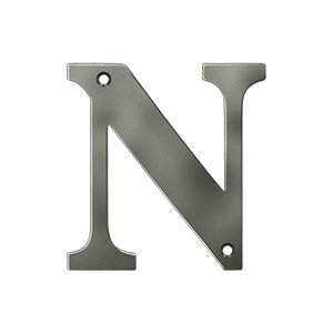 Solid Brass 4" Residential House Letter N in Antique Nickel