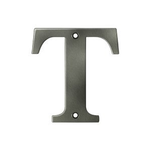 Solid Brass 4" Residential House Letter T in Antique Nickel