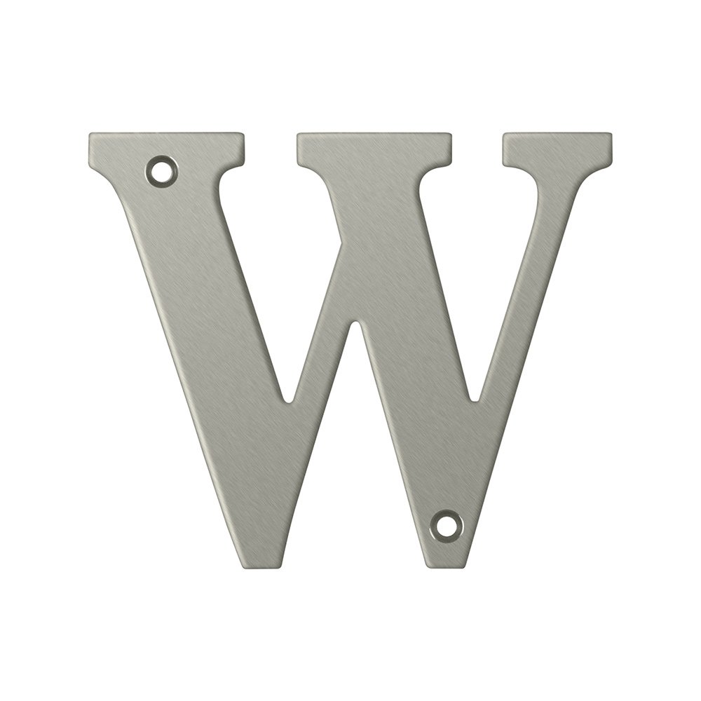 Solid Brass 4" Residential House Letter W in Brushed Nickel