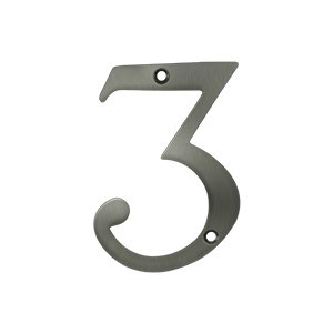 Solid Brass 4" Residential House Number 3 in Antique Nickel
