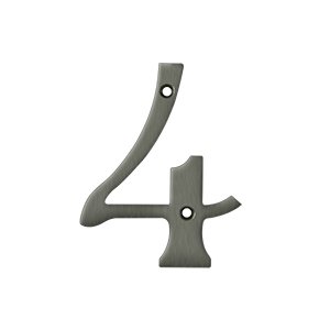 Solid Brass 4" Residential House Number 4 in Antique Nickel