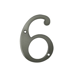 Solid Brass 4" Residential House Number 6 in Antique Nickel