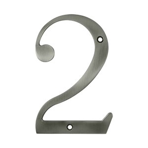 Solid Brass 6" Residential House Number 2 in Antique Nickel