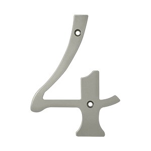 Solid Brass 6" Residential House Number 4 in Brushed Nickel