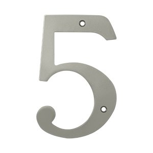 Solid Brass 6" Residential House Number 5 in Brushed Nickel