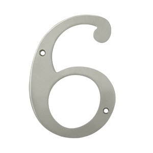 Solid Brass 6" Residential House Number 6 in Brushed Nickel
