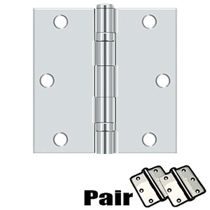 3 1/2" x 3 1/2" Residential Ball Bearing Square Door Hinge (Sold as a Pair) in Polished Chrome