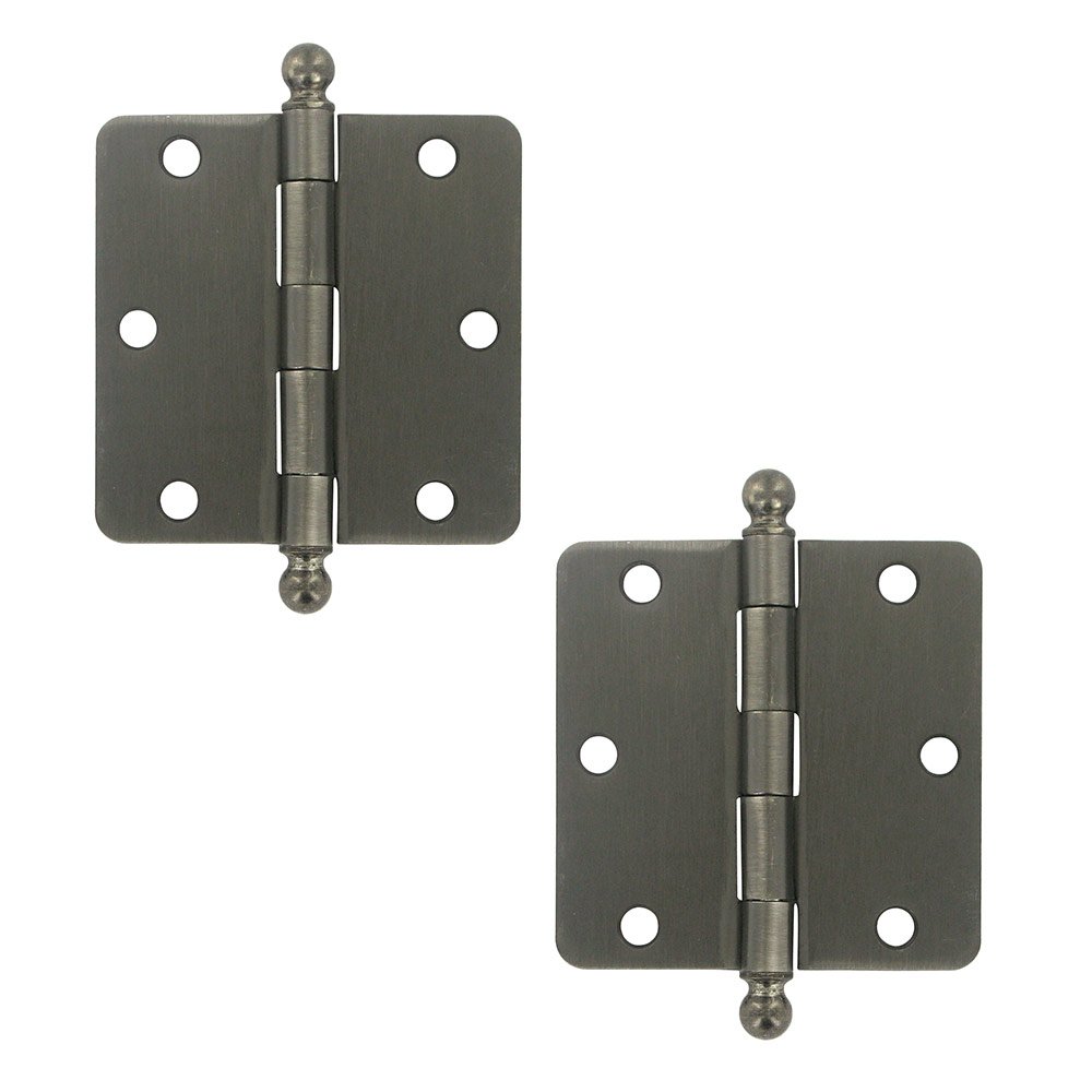 3 1/2" x 3 1/2" 1/4" Radius/Residential Door Hinge with Ball Tips (Sold as a Pair) in Antique Nickel