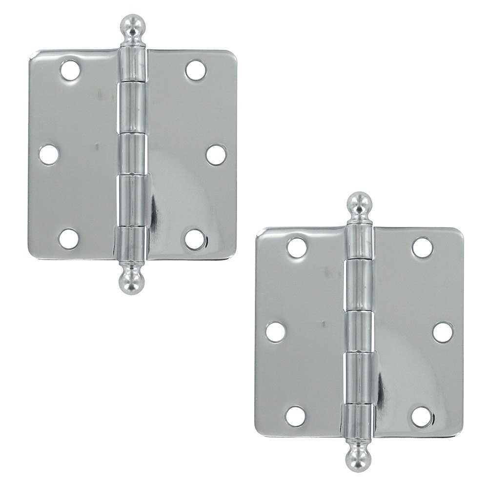 3 1/2" x 3 1/2" 1/4" Radius/Residential Door Hinge with Ball Tips (Sold as a Pair) in Polished Chrome