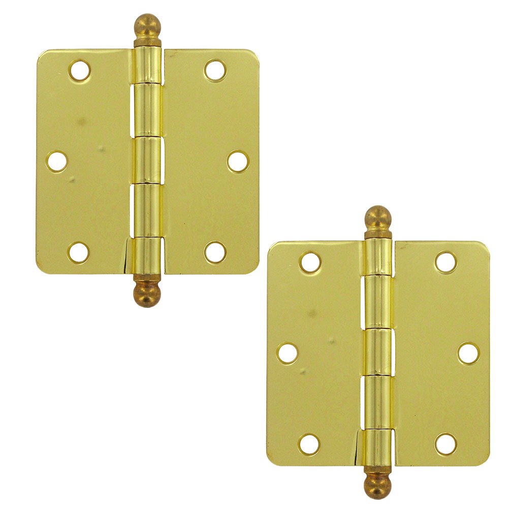 3 1/2" x 3 1/2" 1/4" Radius/Residential Door Hinge with Ball Tips (Sold as a Pair) in Polished Brass