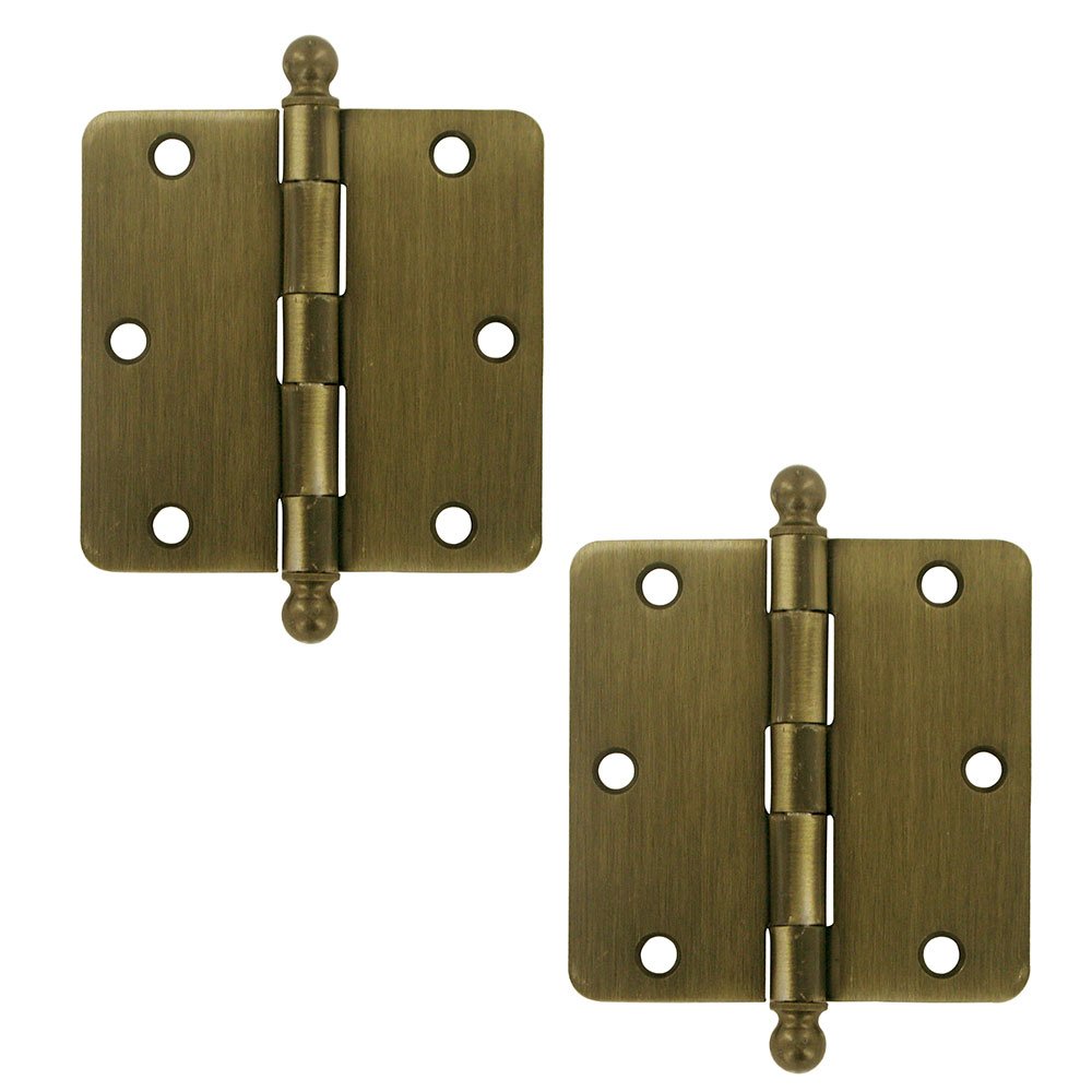 3 1/2" x 3 1/2" 1/4" Radius/Residential Door Hinge with Ball Tips (Sold as a Pair) in Antique Brass